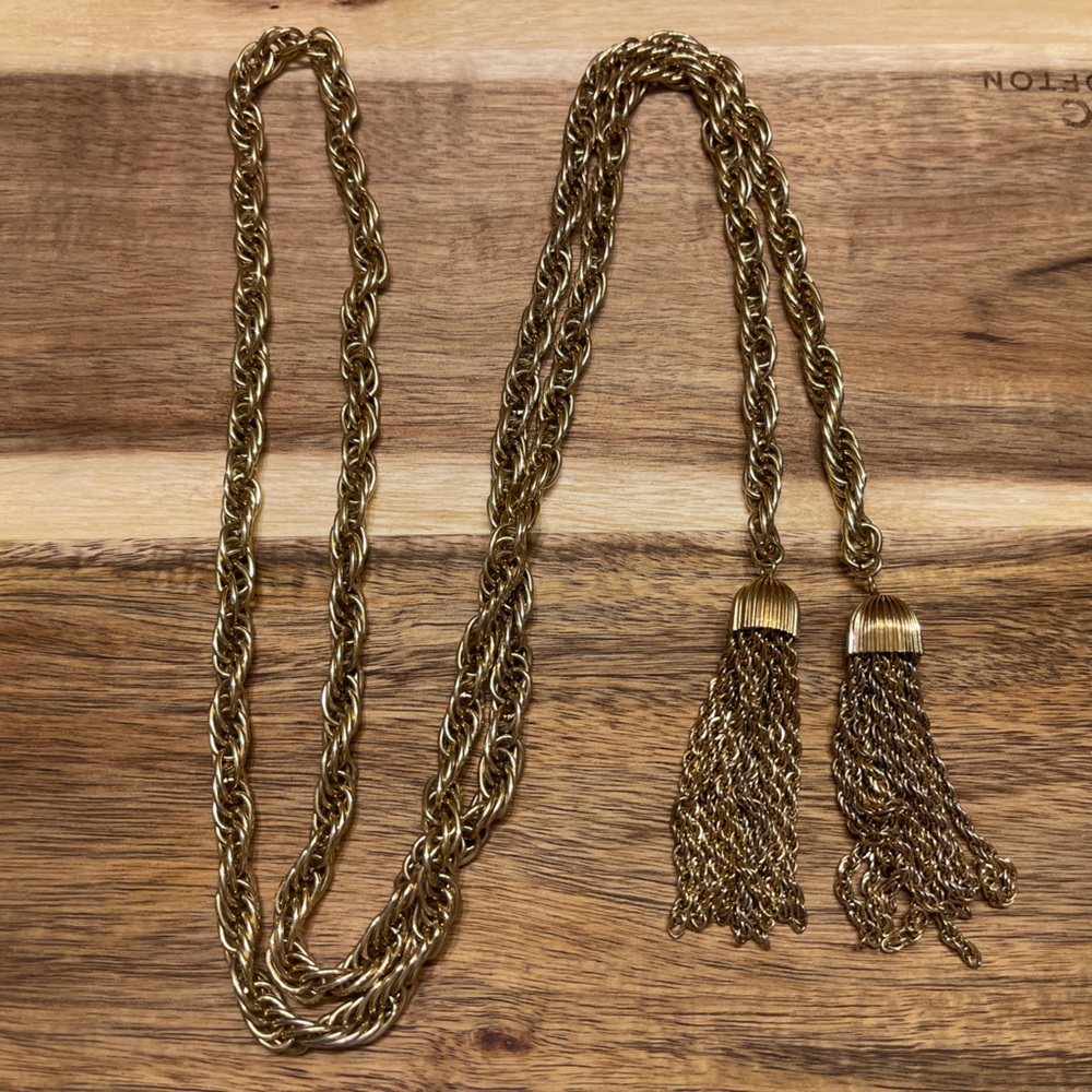 Gold tone tassel necklace